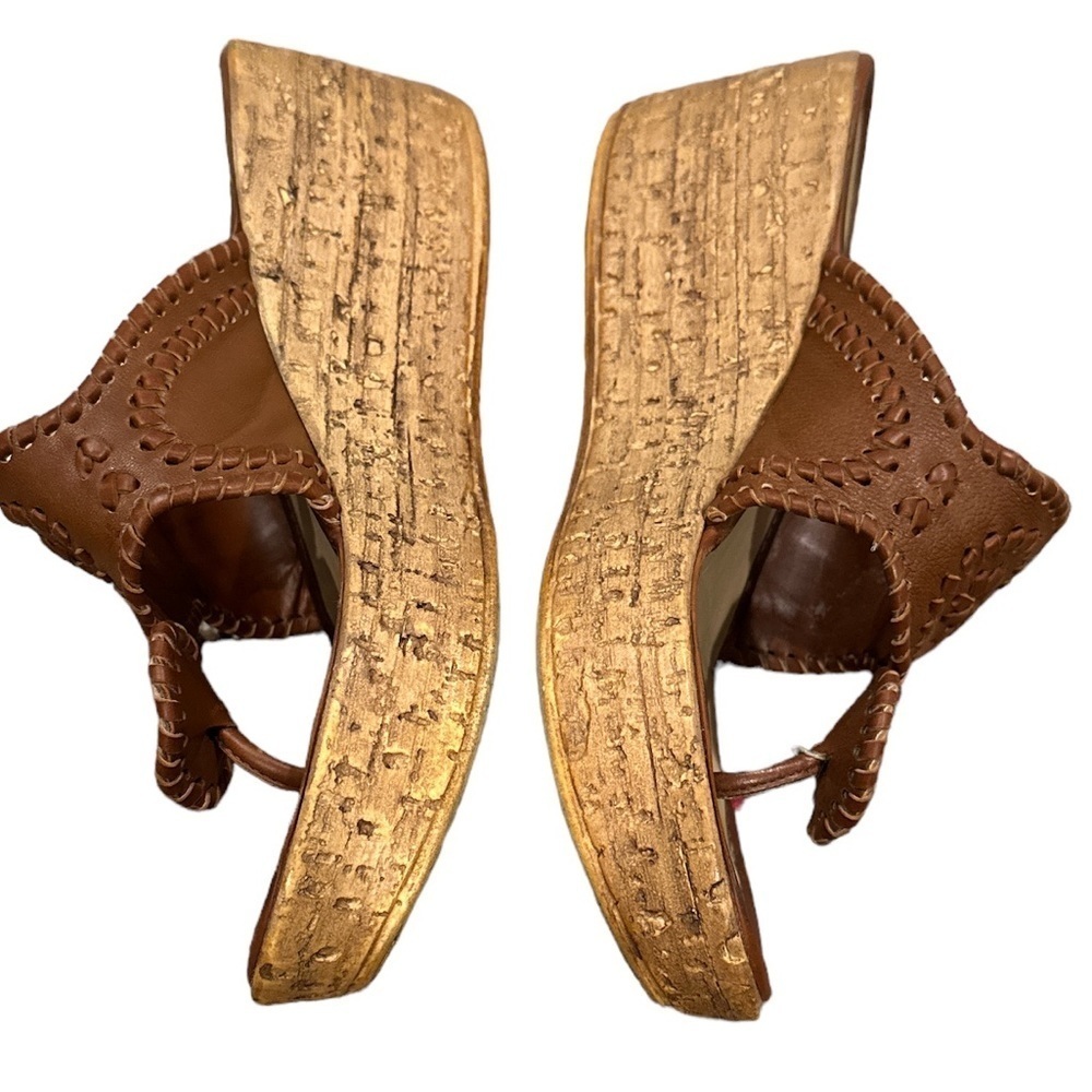 MILA PAOLI LEATHER WEDGE PLATFORM WHIPSTITCH NAVAJO TAN SANDAL SHOES 7.5